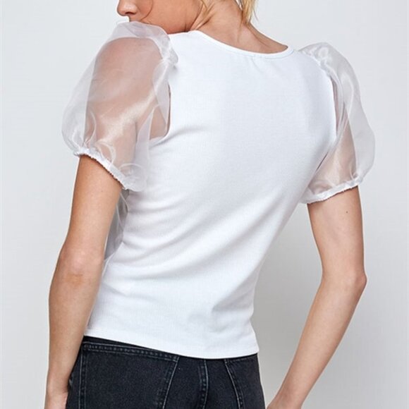 WHITE PUFFED SLEEVE TOP - Picture 5 of 5